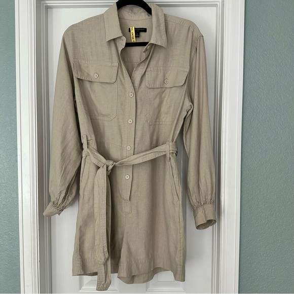 Banana Republic Linen Blend Long Sleeve Shorts Romper in‎ Neutral Stone Small - Picture 5 of 12